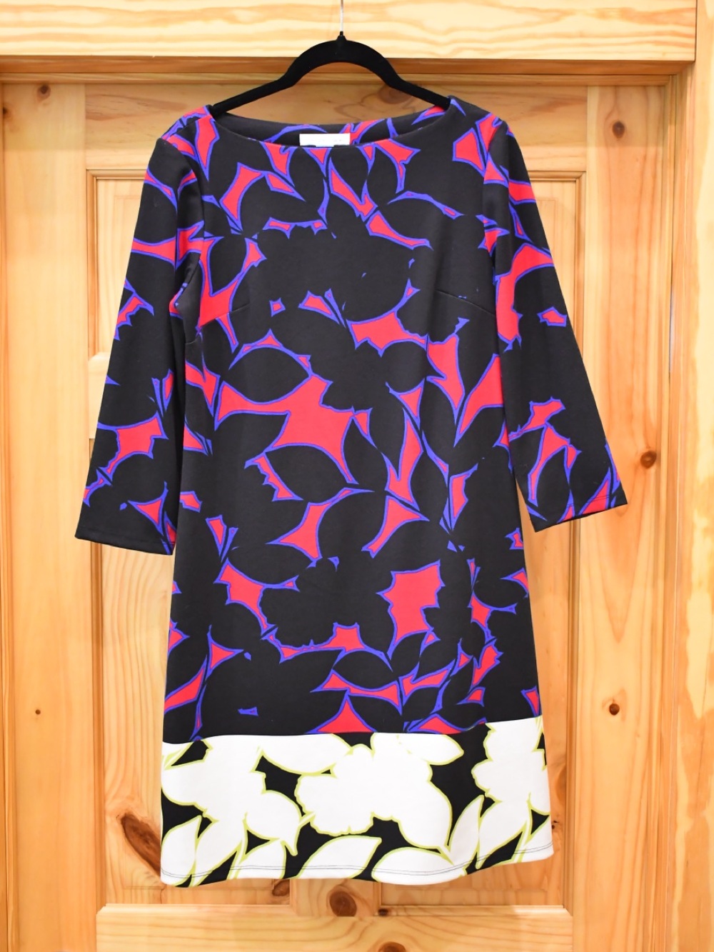 London Times Black Red Blue Sheath 3/4 Sleeve Dress with Floral Print 6